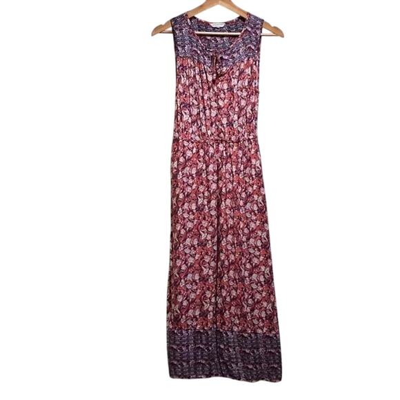Lucky Brand Sleeveless Bohemian Floral Maxi Dress w/drawstring. Lined - S - Picture 1 of 8